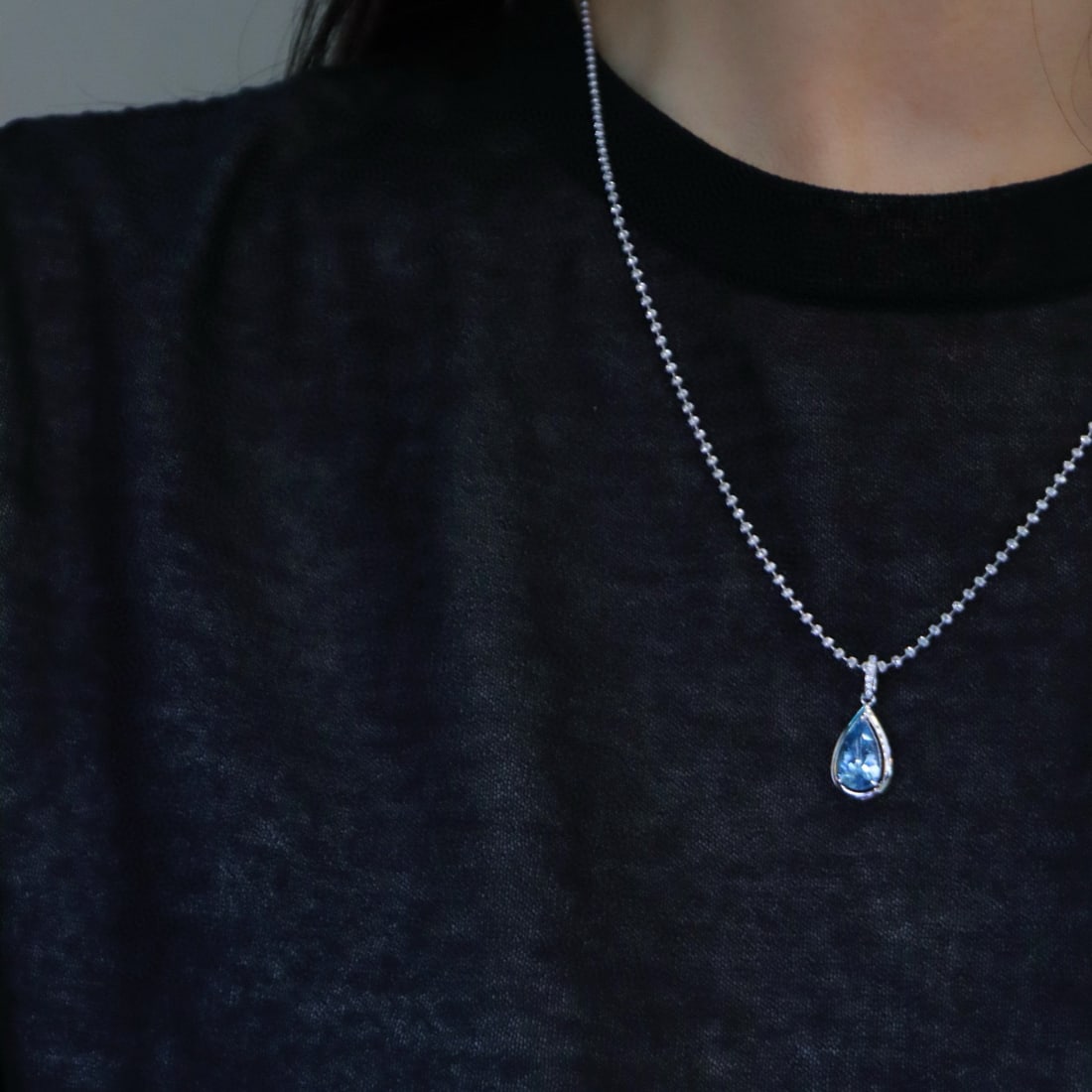 14k Gold 1.25 Ct Natural Aquamarine & Diamond Pendant( Without Chain ) - 2