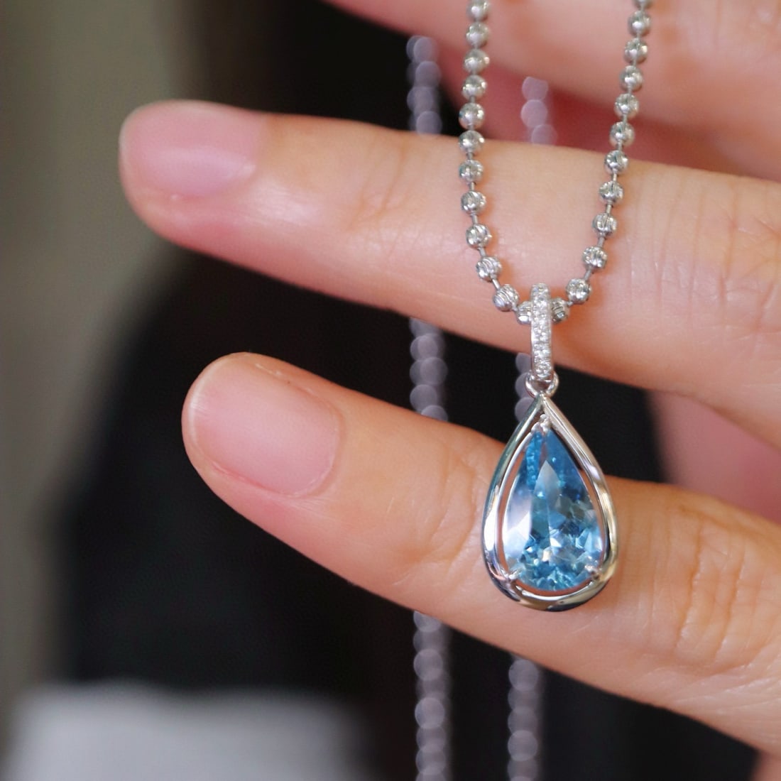 14k Gold 1.25 Ct Natural Aquamarine & Diamond Pendant( Without Chain ) - 3