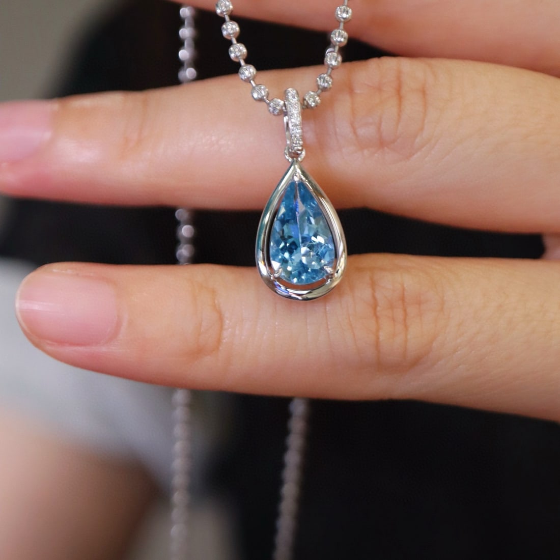 14k Gold 1.25 Ct Natural Aquamarine & Diamond Pendant( Without Chain ) - 4
