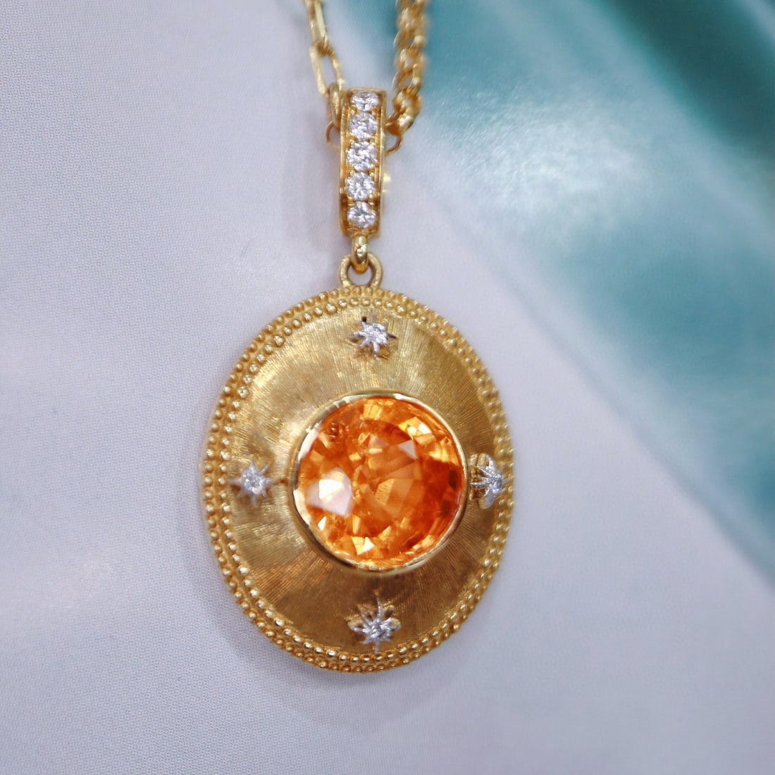 14k Gold 1.80 Ct Natural Spessartine & Diamond Pendant( Without Chain ) (1 of 6)