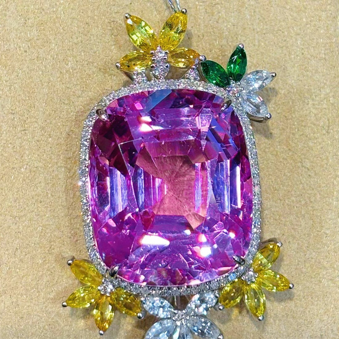 14k Gold 34.86 Ctw Natural Kunzite & Diamond Pendant( Without Chain ) - 4