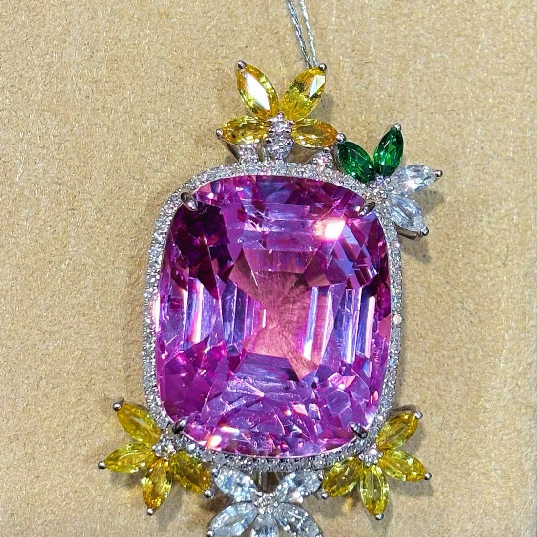 14k Gold 34.86 Ctw Natural Kunzite & Diamond Pendant( Without Chain ) - 7