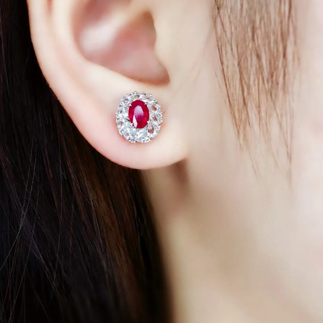 14k Gold 1.51 Ct Natural Ruby & Sapphire Earrings - 4