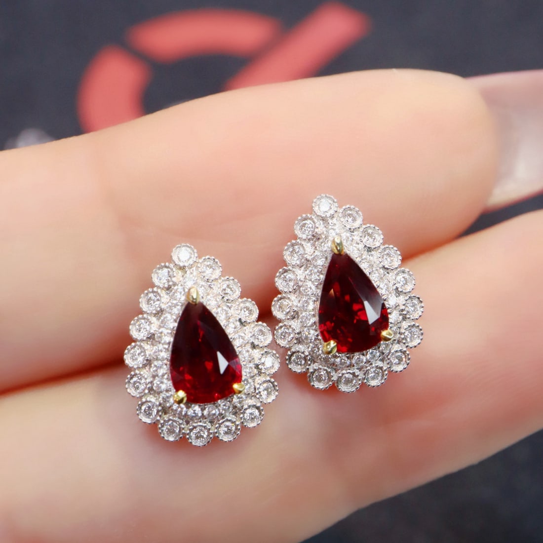 14k Gold 1.11 Ctw Natural Ruby & Diamond Earrings - 2