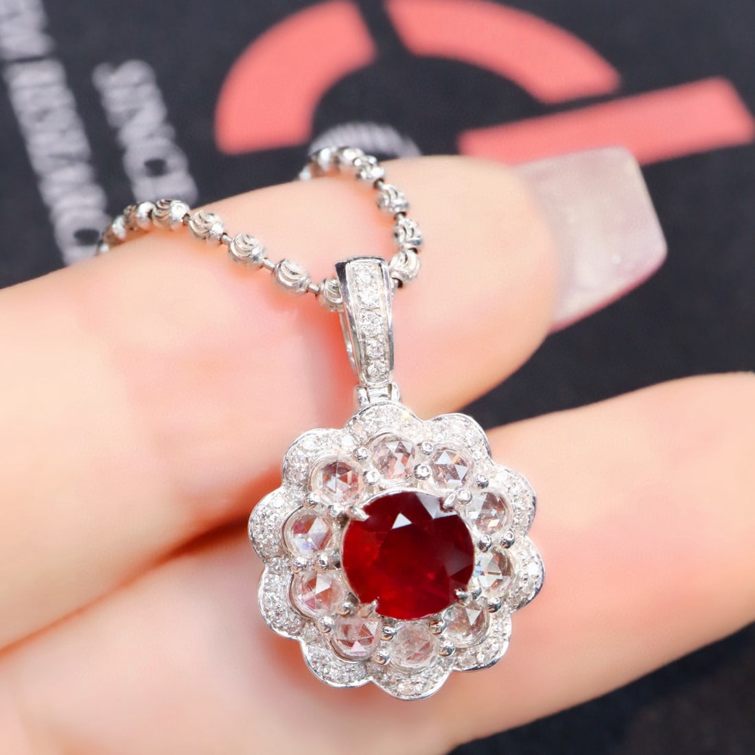 14k Gold 1.42 Ctw Natural Ruby & Diamond Pendant( Without Chain ): Ref:231002278 // gold content:14k gold // main gemstone:ruby // shape:round // carat weight:1. 26ct // color:pigeonblood red // treatment:natural // cut grade:g // // adjacent gemstone 2 : diamond //