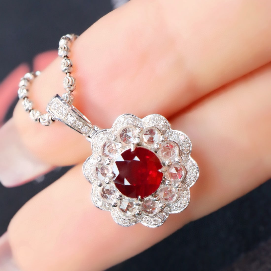 14k Gold 1.42 Ctw Natural Ruby & Diamond Pendant( Without Chain ) - 2