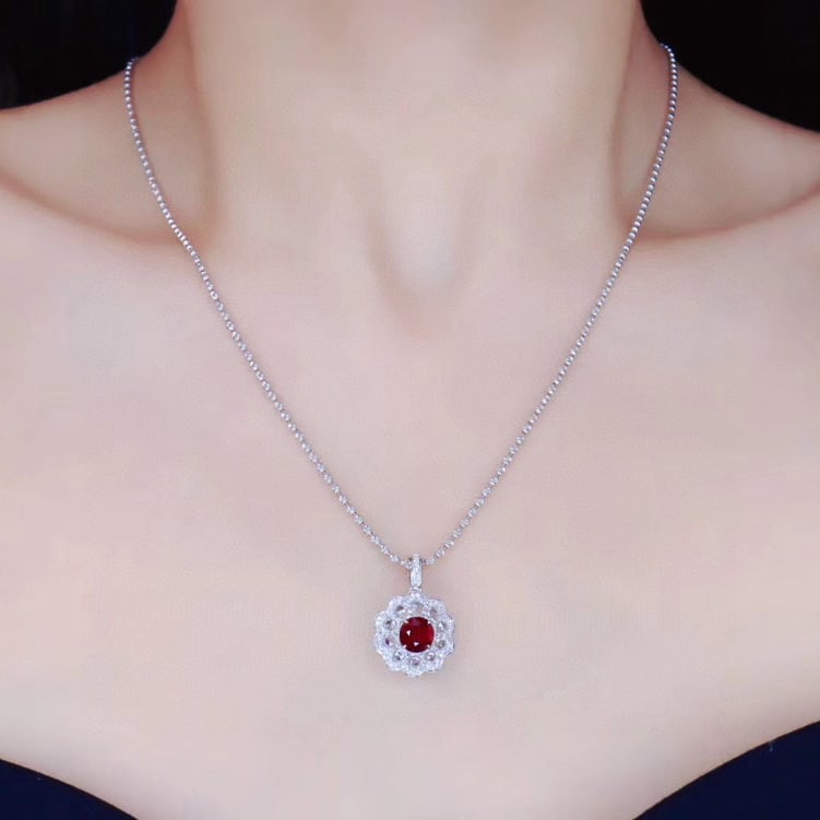 14k Gold 1.42 Ctw Natural Ruby & Diamond Pendant( Without Chain ) - 3