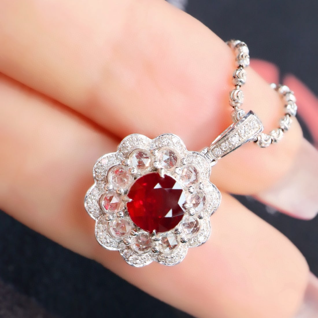 14k Gold 1.42 Ctw Natural Ruby & Diamond Pendant( Without Chain ) - 4