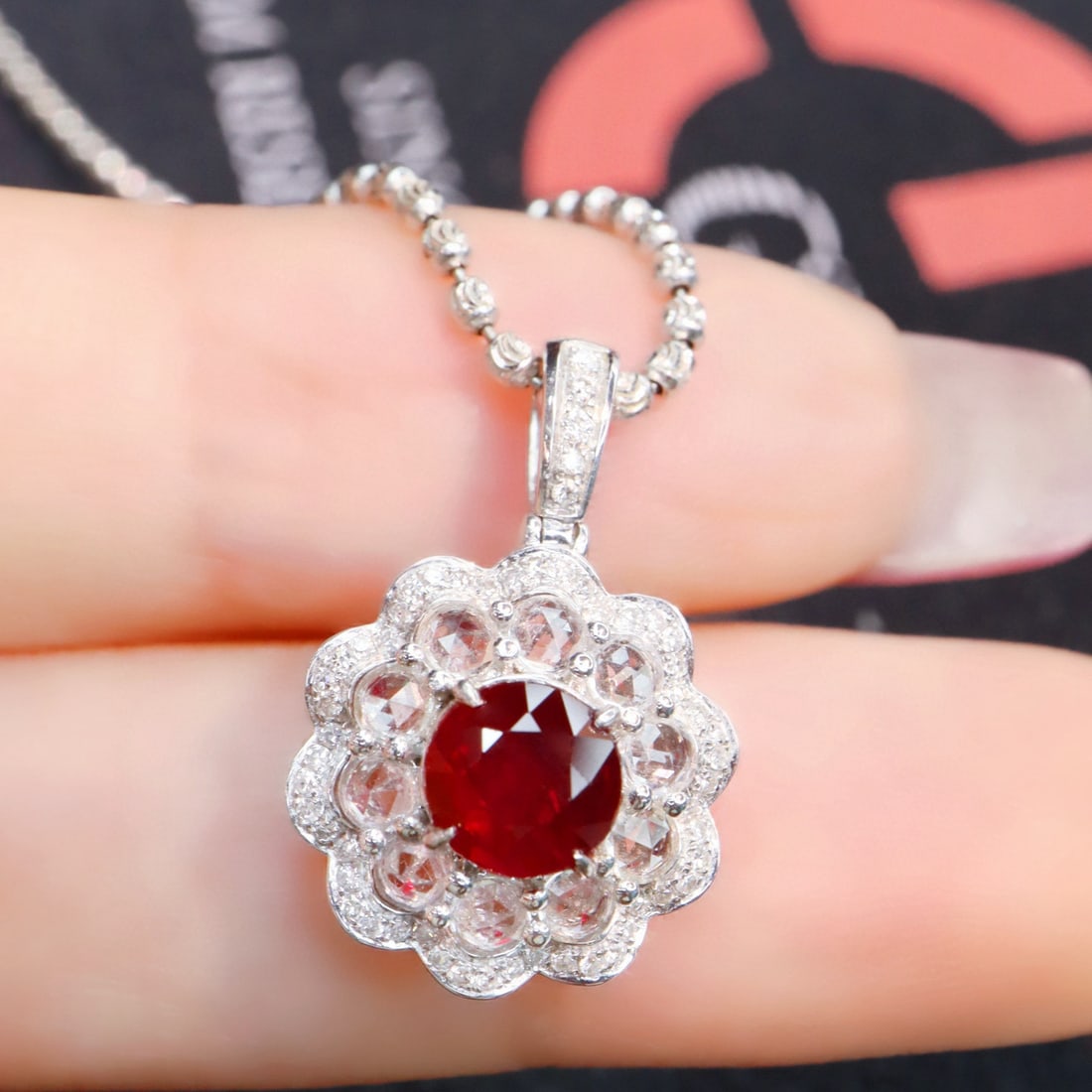 14k Gold 1.42 Ctw Natural Ruby & Diamond Pendant( Without Chain ) - 5