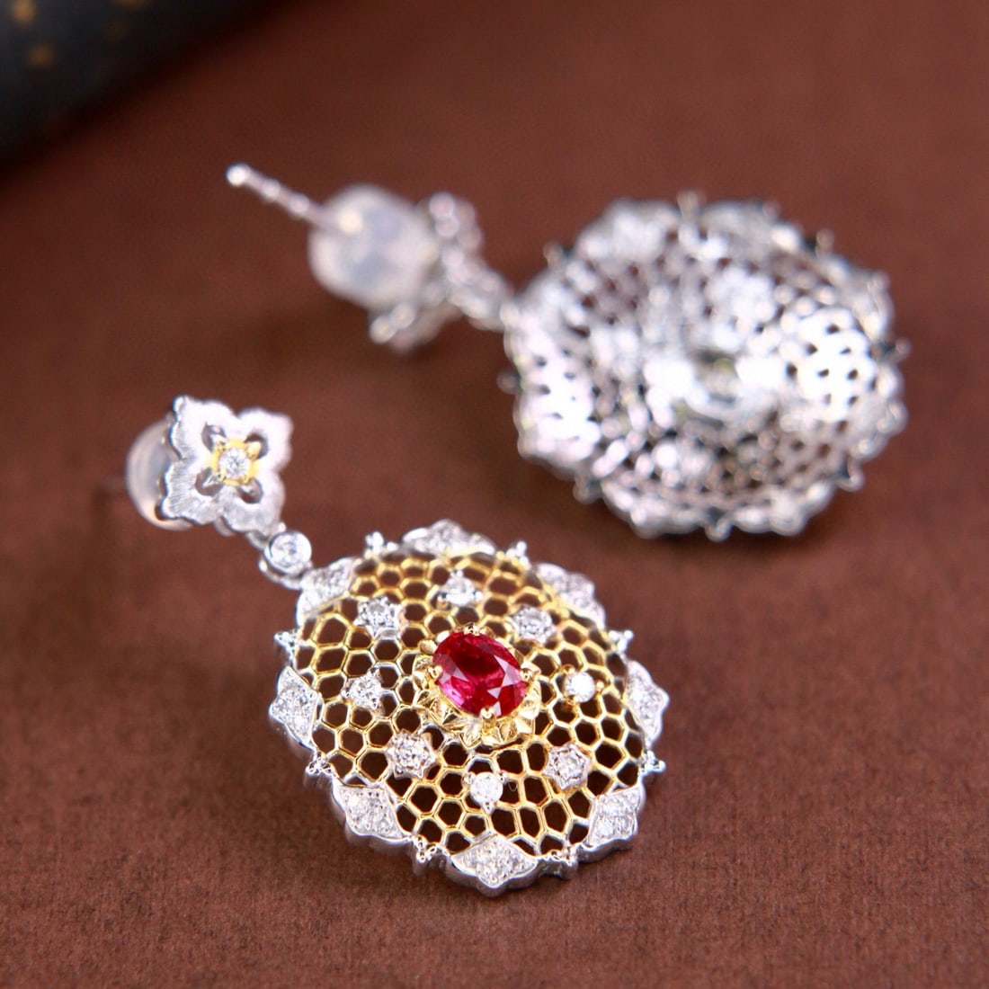 14k Gold 1.07 Ctw Natural Ruby & Diamond Earrings - 4