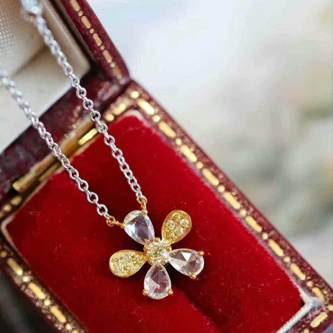 14k Gold 0.32 Ctw Natural Yellow Diamond & Diamond Necklace: Ref:231002295 // gold content:14k gold // main gemstone:yellow diamond // shape:round // carat weight:0. 25ct // color:yellow // treatment:natural // cut grade:g // // adjacent gemstone 2 : diamond