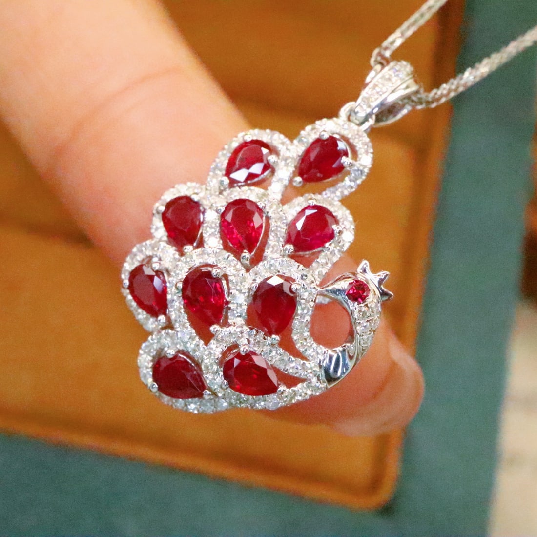 14k Gold 1.59 Ctw Natural Ruby & Diamond Pendant( Without Chain ) - 2