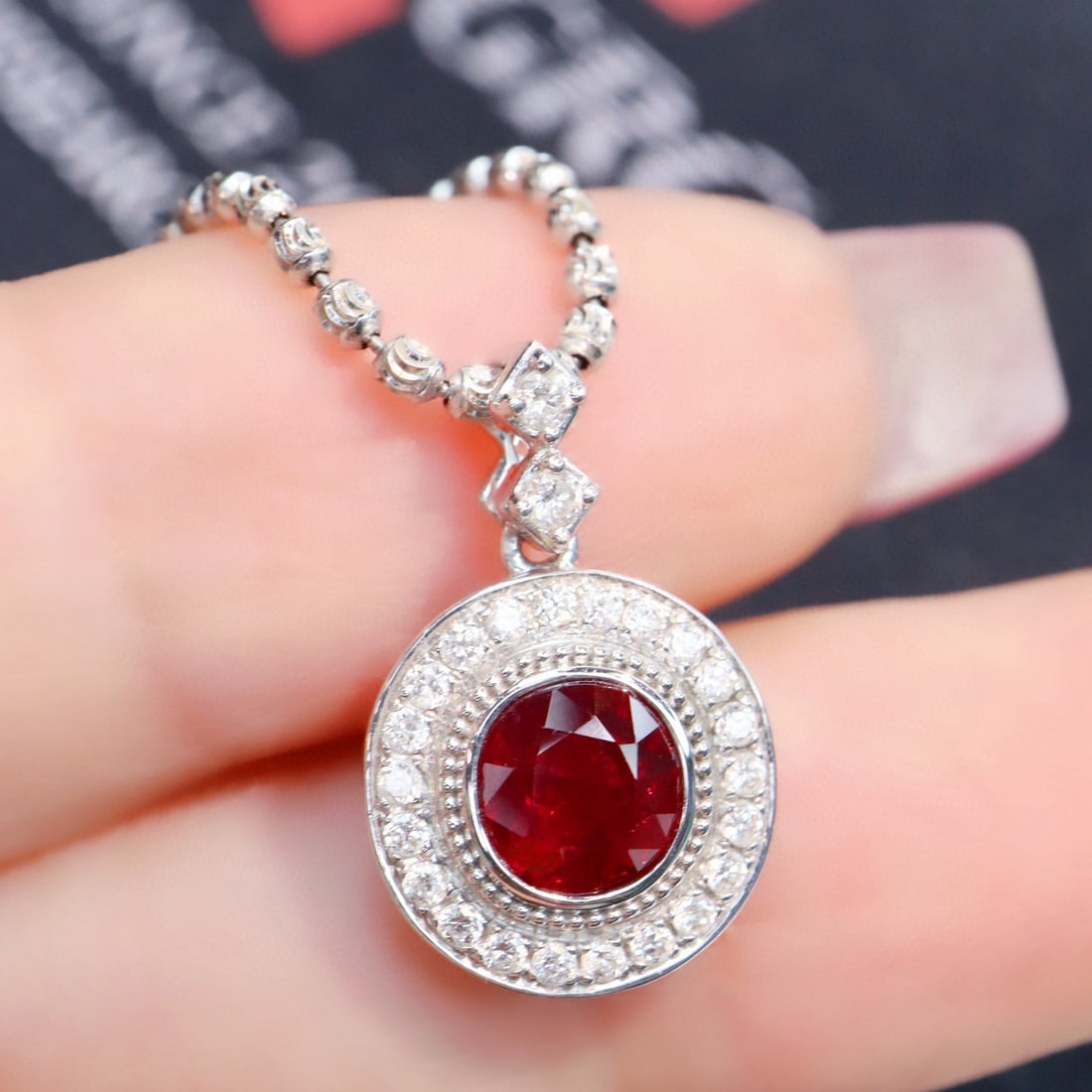 14k Gold 1.32 Ctw Natural Ruby & Diamond Pendant( Without Chain ): Ref:231002310 // gold content:14k gold // main gemstone:ruby // shape:oval // carat weight:1. 10ct // color:pigeonblood red // treatment:natural // // adjacent gemstone 2 : diamond // shape:round //