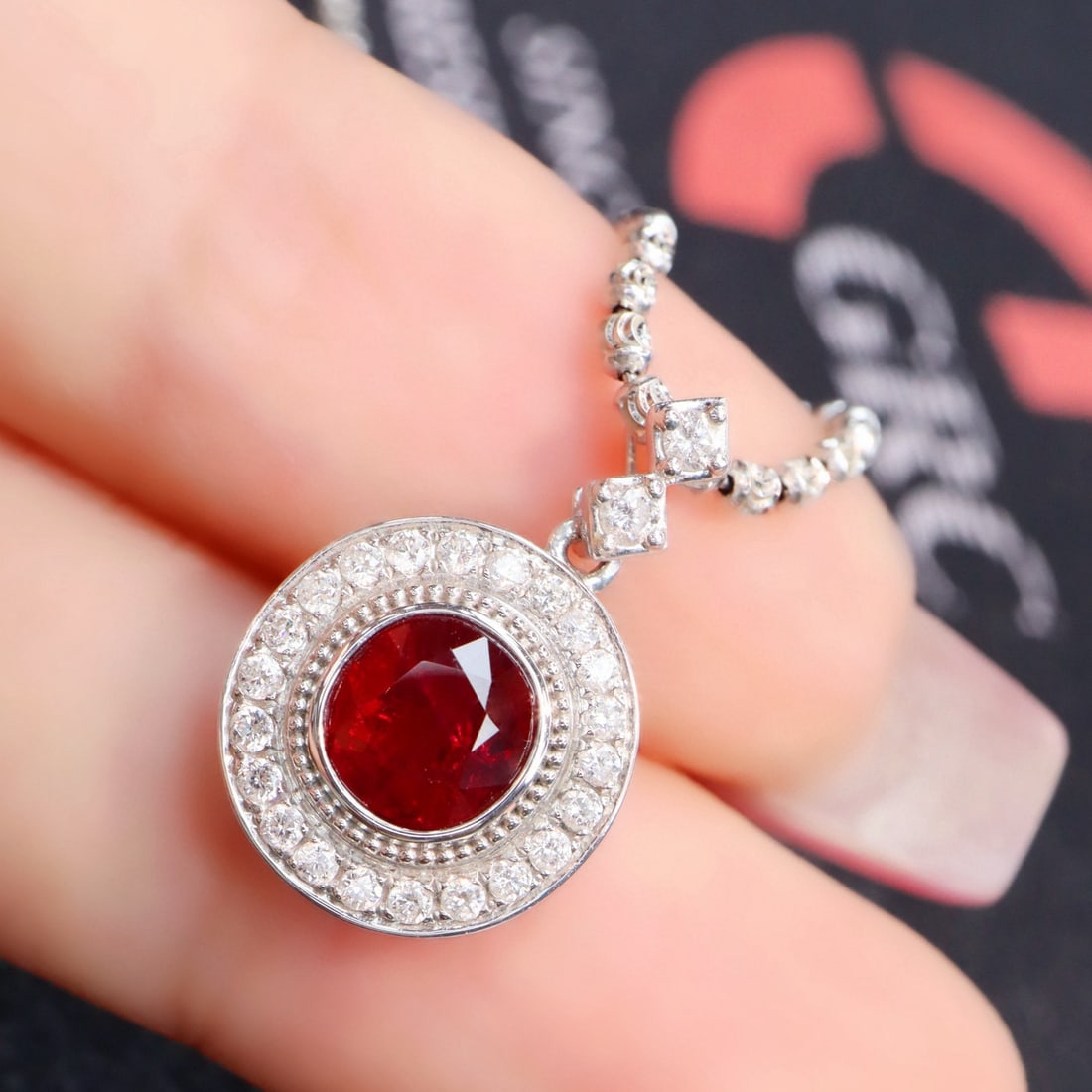 14k Gold 1.32 Ctw Natural Ruby & Diamond Pendant( Without Chain ) - 4