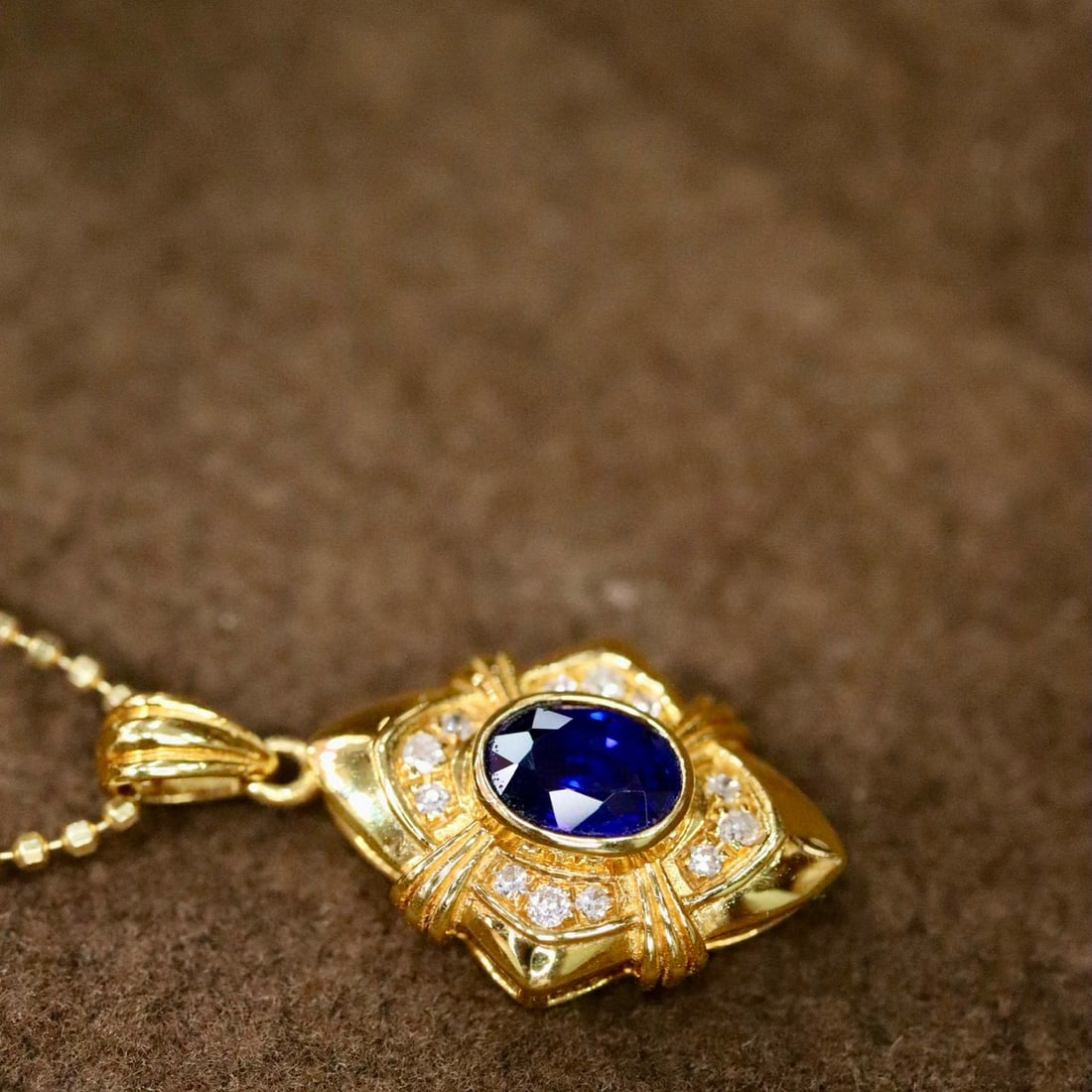 14k Gold 0.46 Ctw Natural Sapphire & Diamond Pendant( Without Chain ) - 2