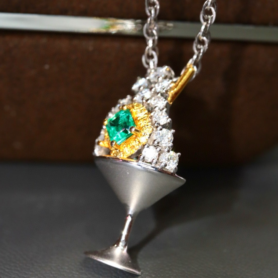 14k Gold 0.59 Ctw Vivid Green Natural Emerald & Diamond Pendant( Without Chain ) - 5