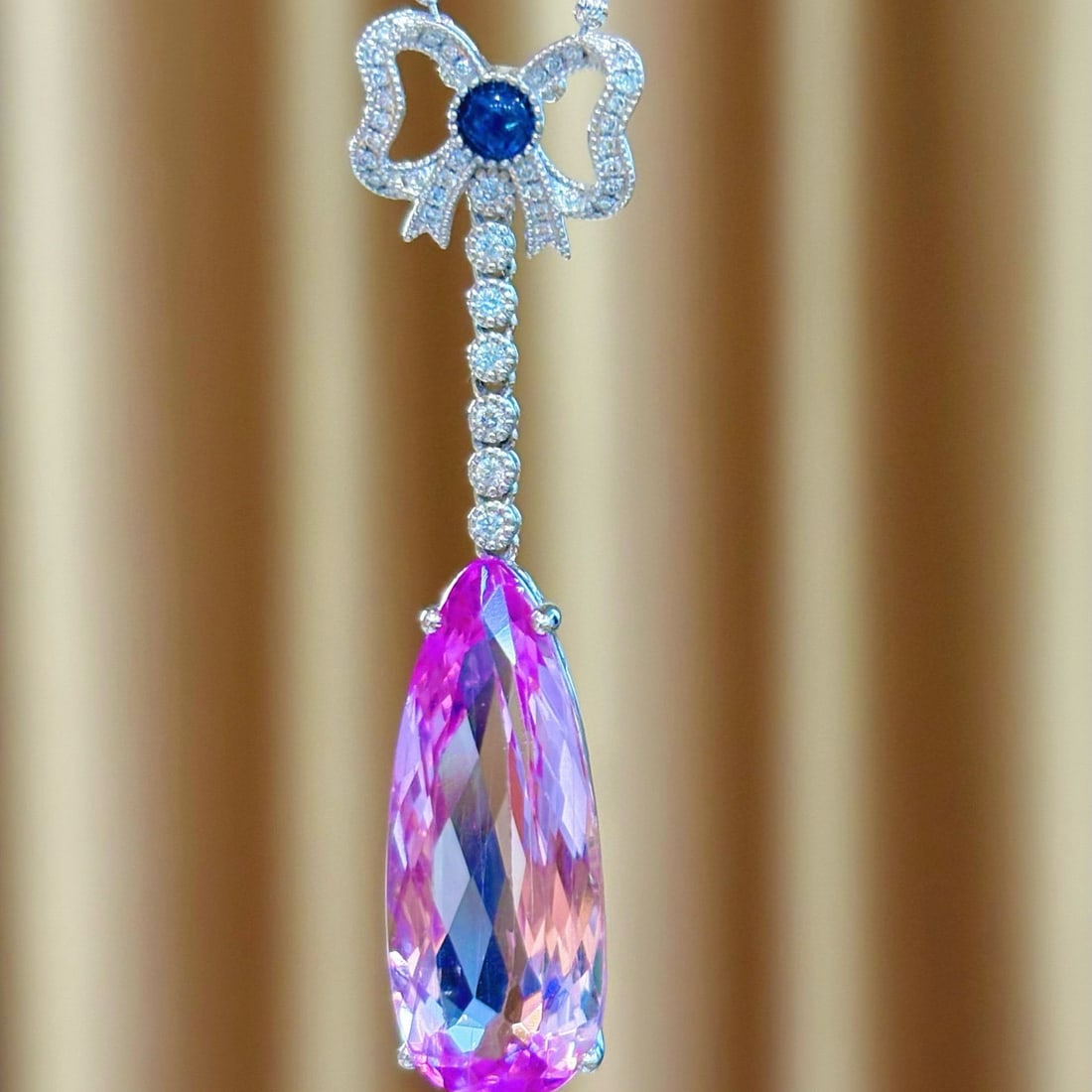 14k Gold 11.85 Ctw Natural Kunzite & Diamond Pendant( Without Chain ) - 2