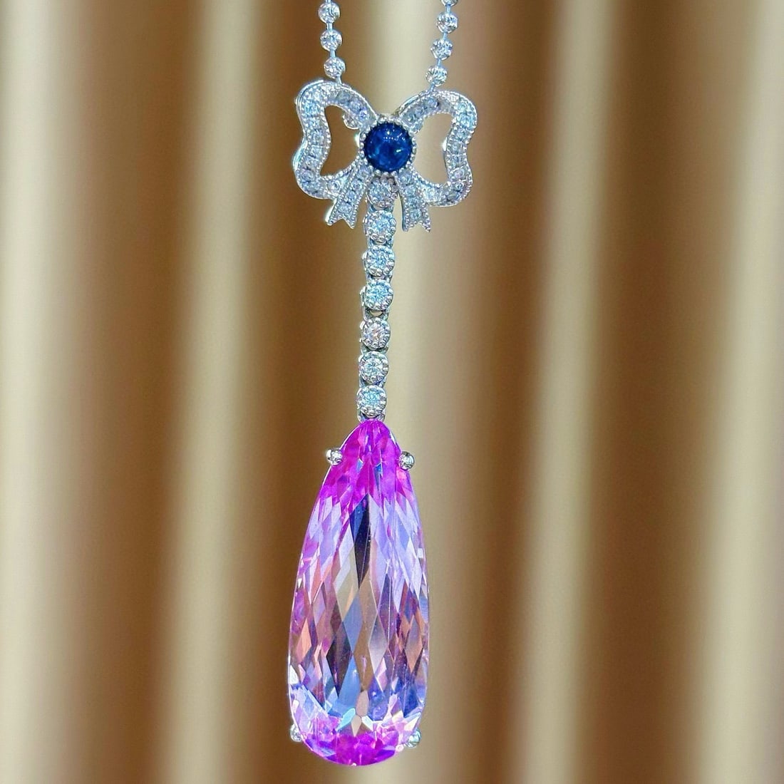 14k Gold 11.85 Ctw Natural Kunzite & Diamond Pendant( Without Chain ) - 3