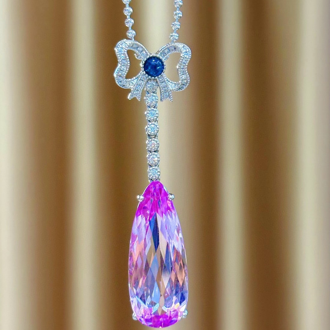 14k Gold 11.85 Ctw Natural Kunzite & Diamond Pendant( Without Chain ) - 4