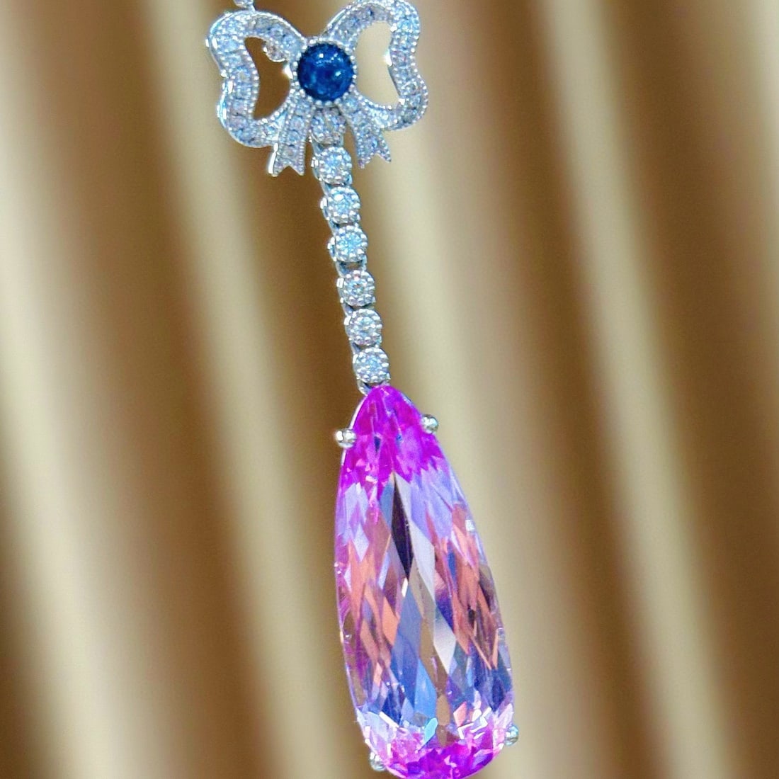 14k Gold 11.85 Ctw Natural Kunzite & Diamond Pendant( Without Chain ) - 5
