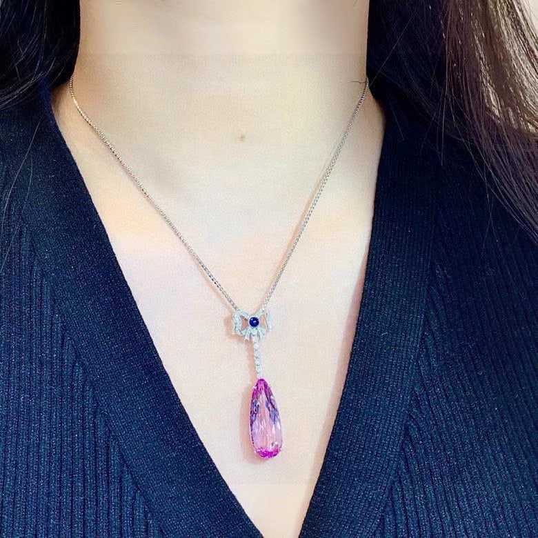 14k Gold 11.85 Ctw Natural Kunzite & Diamond Pendant( Without Chain ) - 6