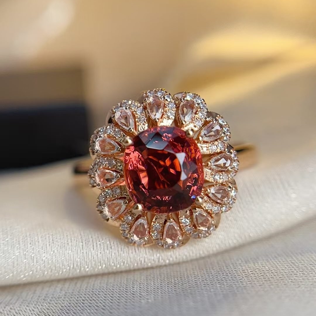 14k Gold 2.50 Ct Natural Tourmaline & Diamond & Sapphire Ring/pendant( Without Chain ): Ref:231002328 // gold content:14k gold // ring size:7. 25us // // main gemstone:tourmaline // shape:cushion // carat weight:2. 50ct // color:red // treatment:natural // // adjacent gemstone 2 :