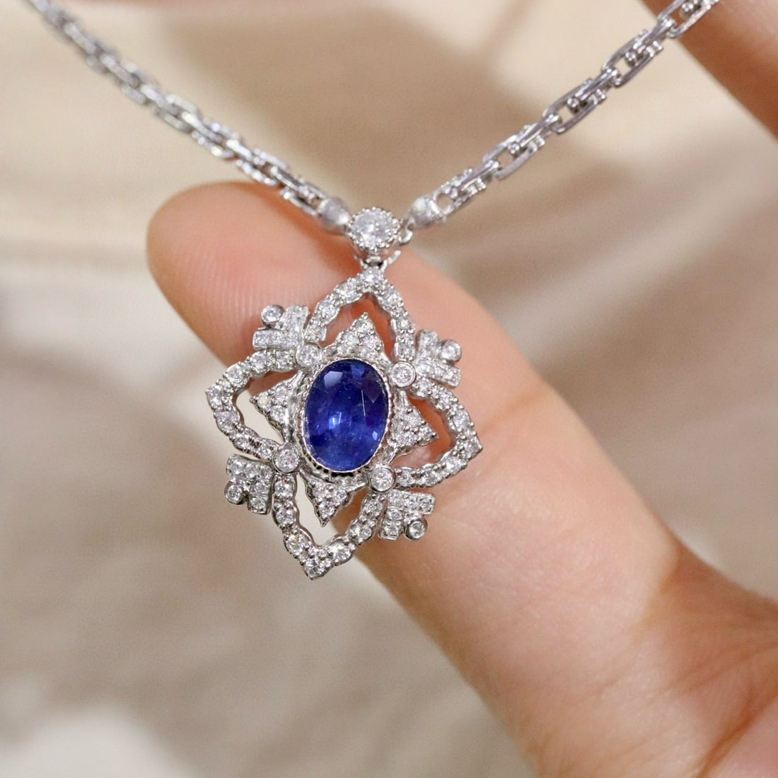 14k Gold 1.71 Ctw Natural Sapphire & Diamond Necklace - 5