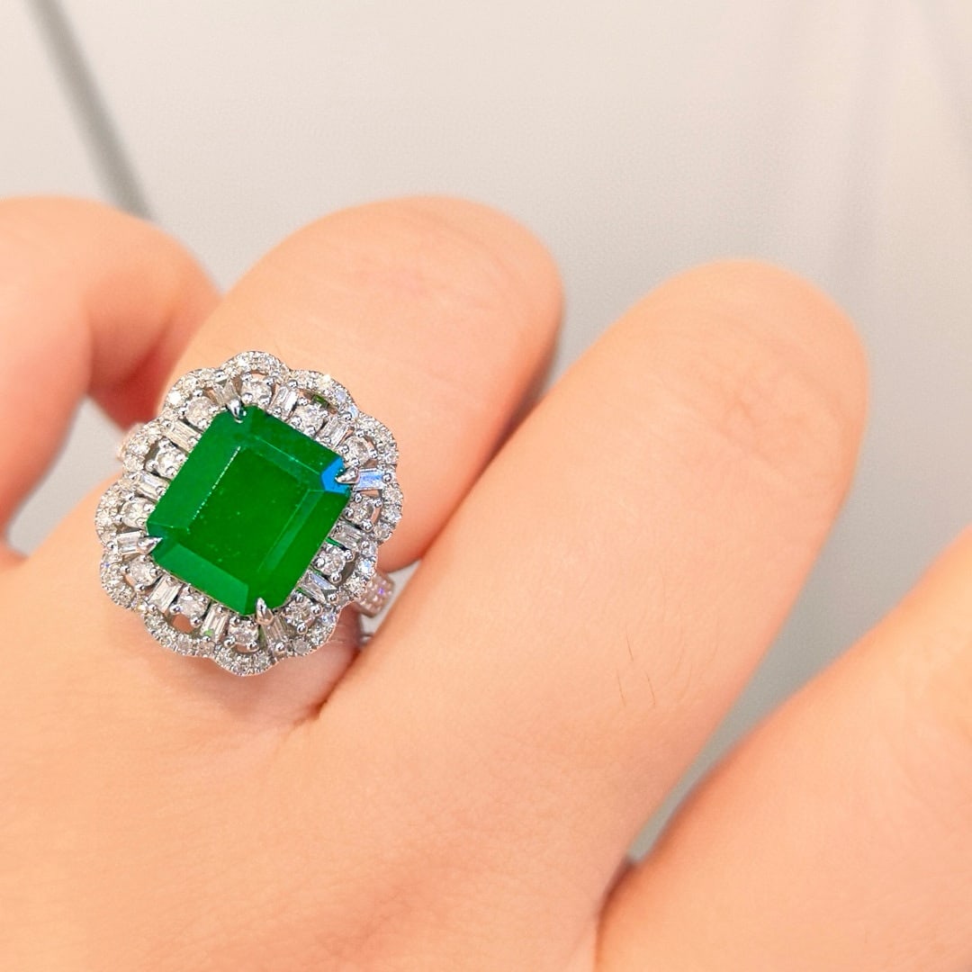 14k Gold 4.95 Ctw Vivid Green Natural Emerald & Diamond Ring/pendant( Without Chain ) - 3