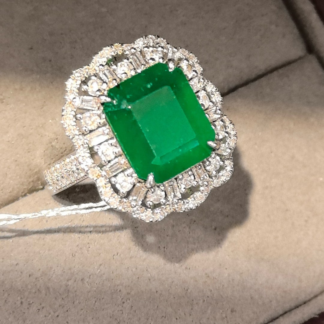 14k Gold 4.95 Ctw Vivid Green Natural Emerald & Diamond Ring/pendant( Without Chain ) - 4