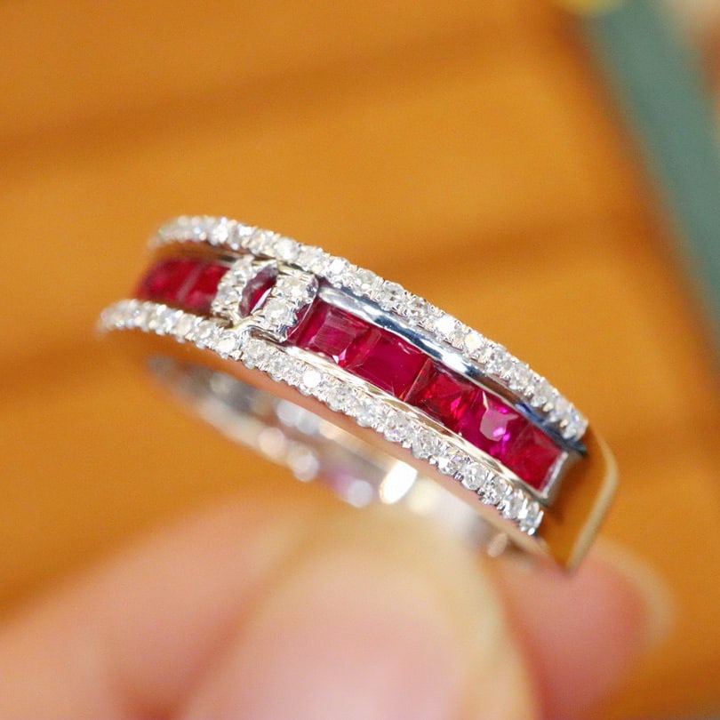 14k Gold 0.96 Ctw Natural Ruby & Diamond Ring - 6