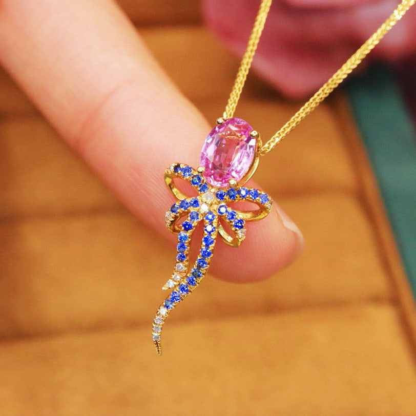 14k Gold 1.00 Ctw Natural Sapphire & Diamond Pendant( Without Chain ) - 3