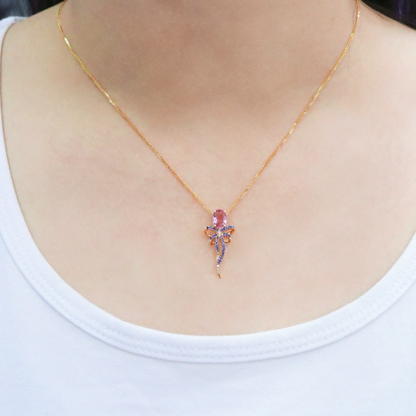 14k Gold 1.00 Ctw Natural Sapphire & Diamond Pendant( Without Chain ) - 6
