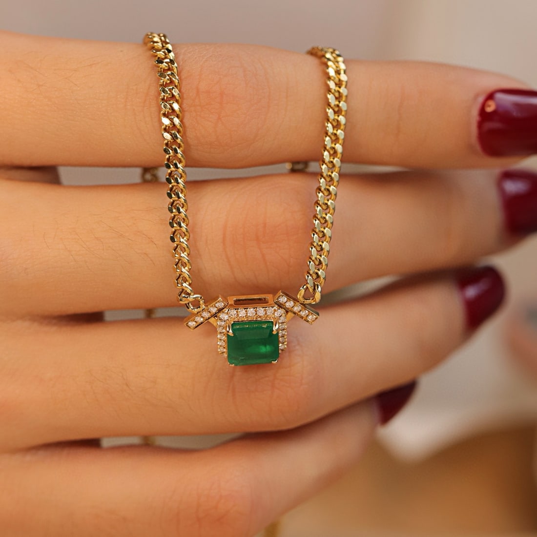 14k Gold 1.93 Ctw Vivid Green Natural Emerald & Diamond Necklace - 2