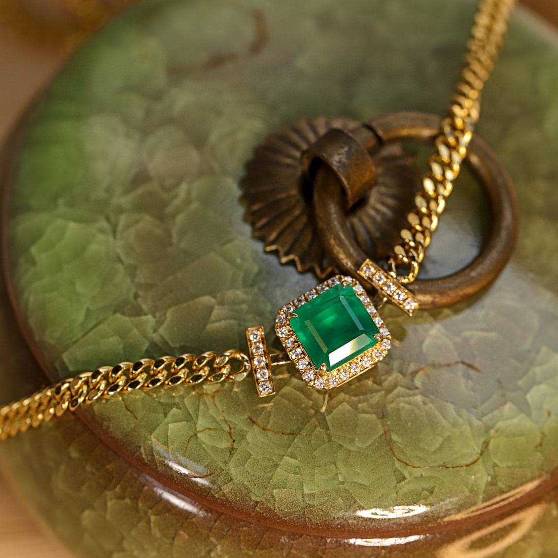 14k Gold 1.93 Ctw Vivid Green Natural Emerald & Diamond Necklace - 4
