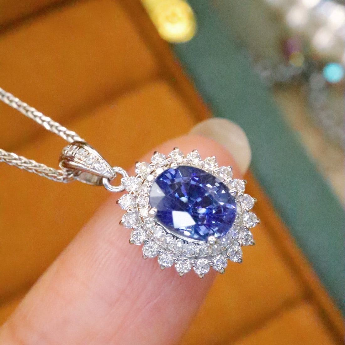 14k Gold 1.58 Ctw Natural Sapphire & Diamond Pendant( Without Chain ) - 2