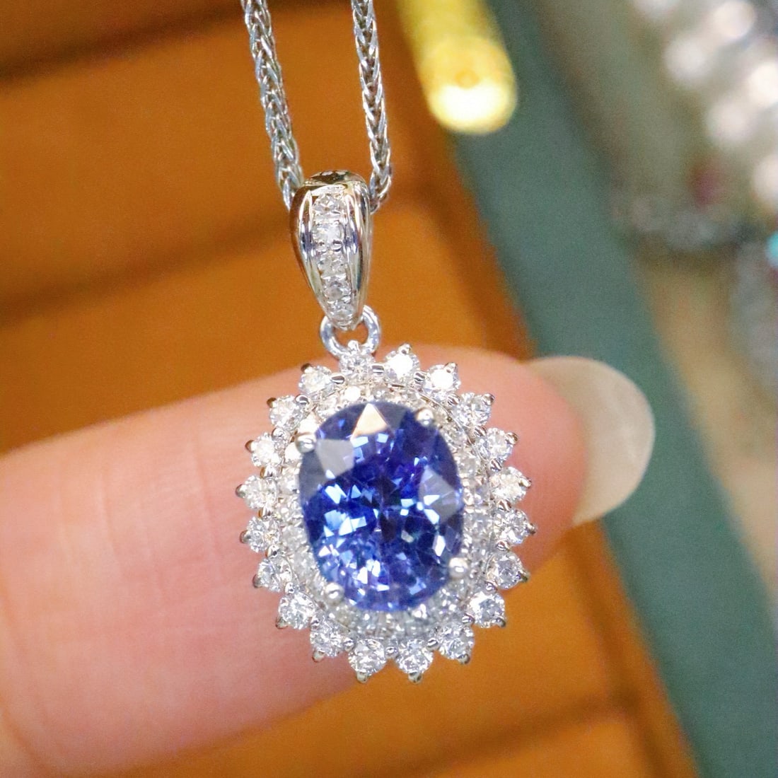 14k Gold 1.58 Ctw Natural Sapphire & Diamond Pendant( Without Chain ) - 5