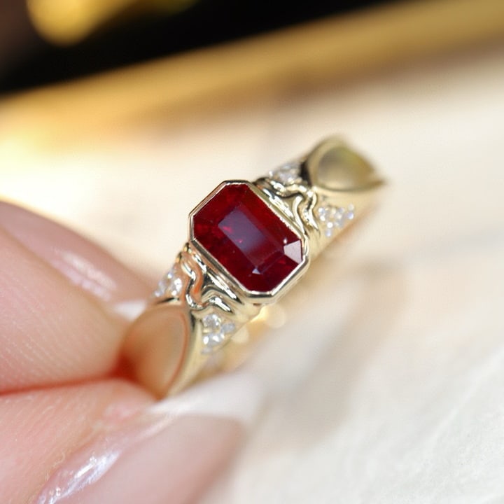 14k Gold 0.88 Ctw Natural Ruby & Diamond Ring - 4
