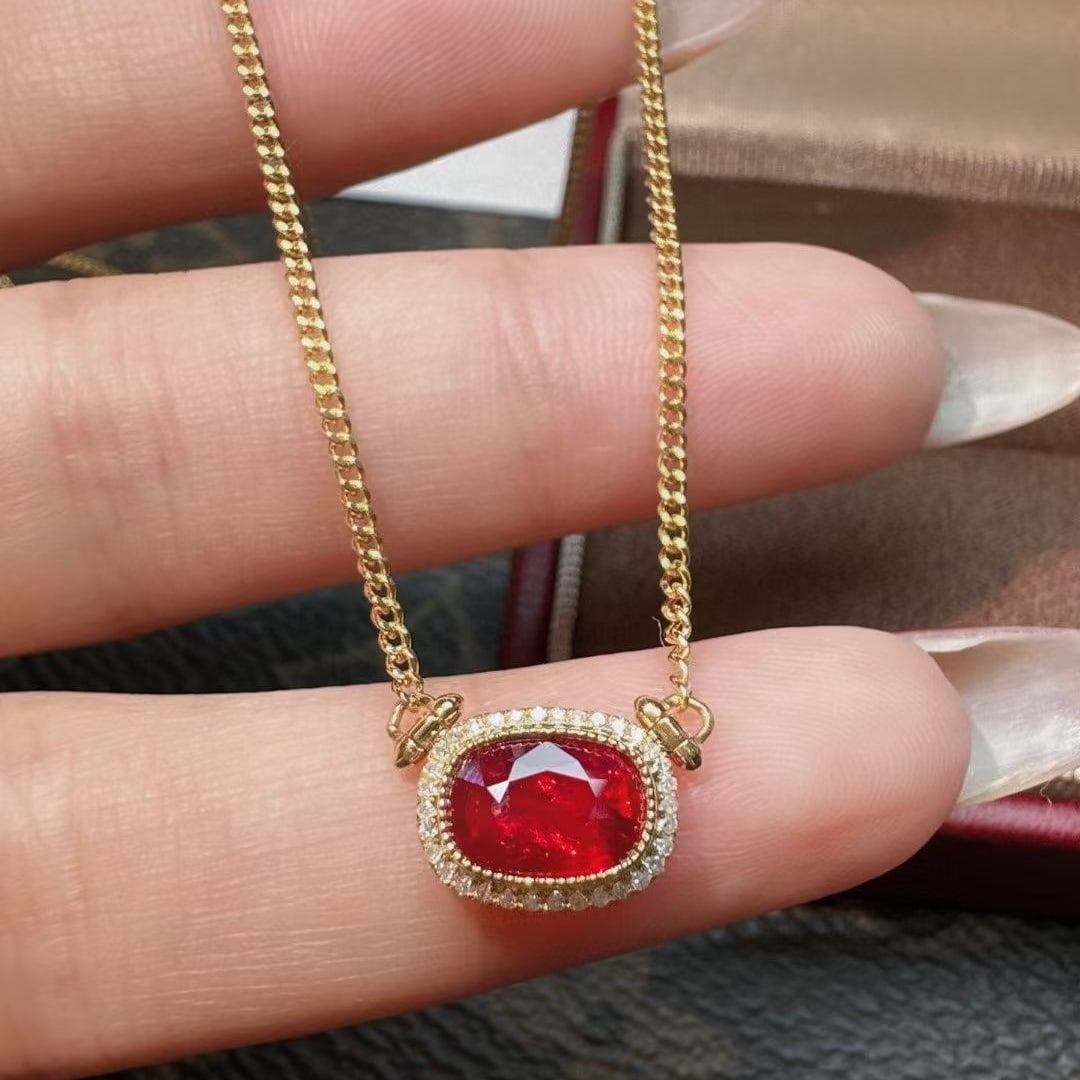 14k Gold 1.75 Ct Natural Ruby & Diamond Necklace - 2