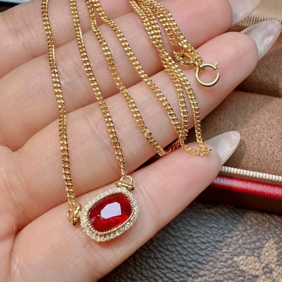 14k Gold 1.75 Ct Natural Ruby & Diamond Necklace - 3