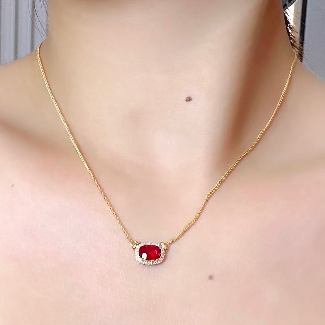 14k Gold 1.75 Ct Natural Ruby & Diamond Necklace - 4