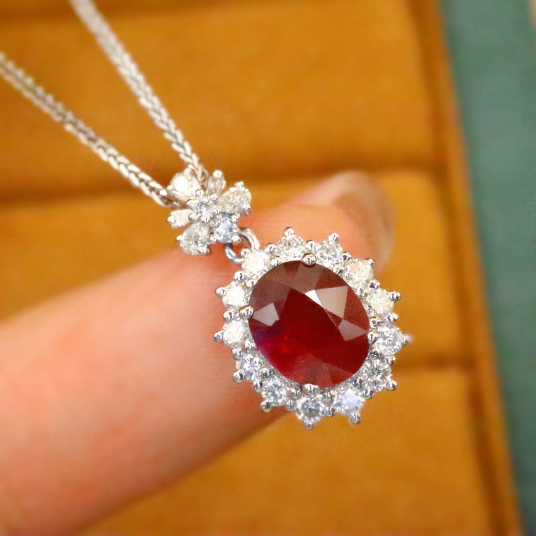14k Gold 1.40 Ctw Natural Ruby & Diamond Pendant( Without Chain ) - 2