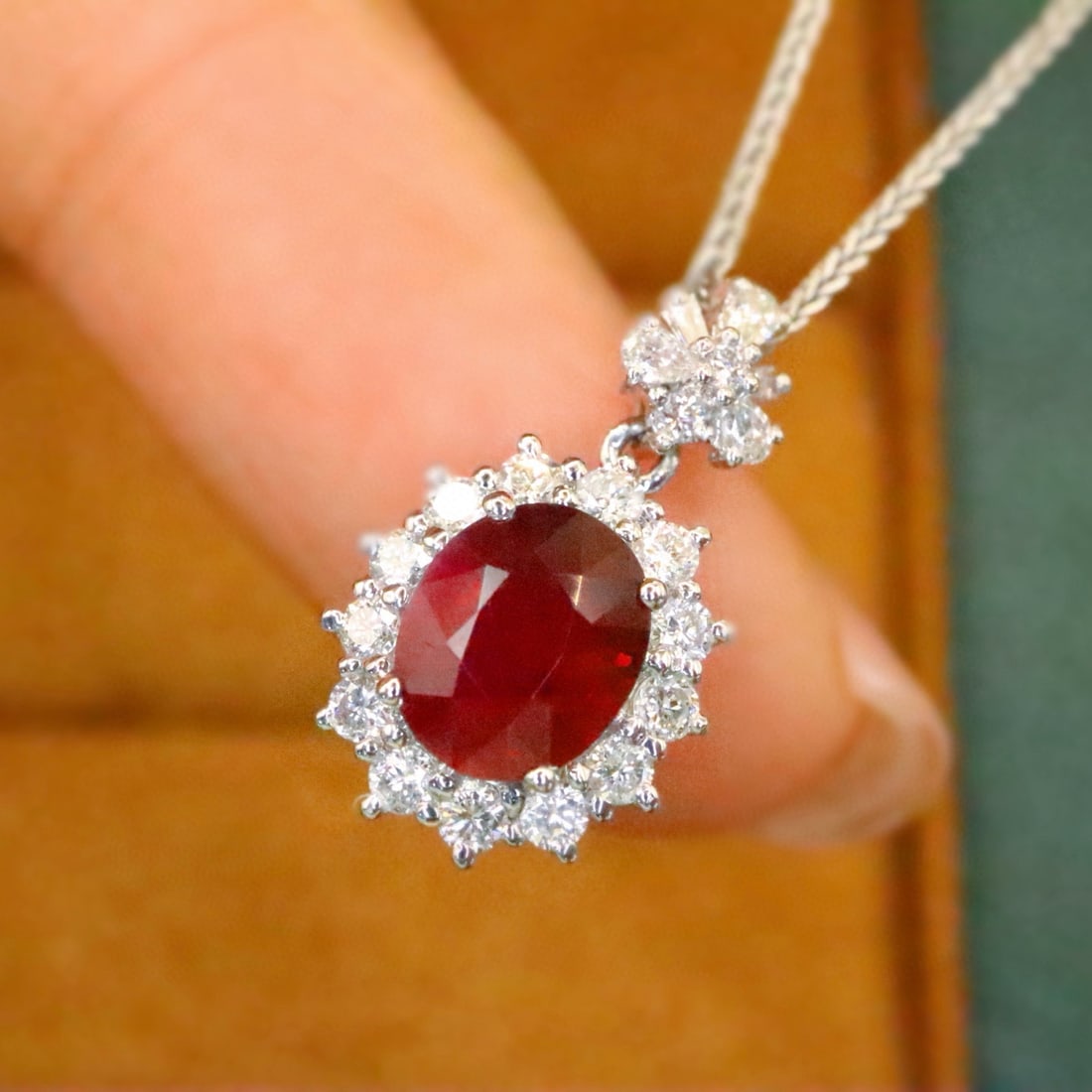14k Gold 1.40 Ctw Natural Ruby & Diamond Pendant( Without Chain ) - 3