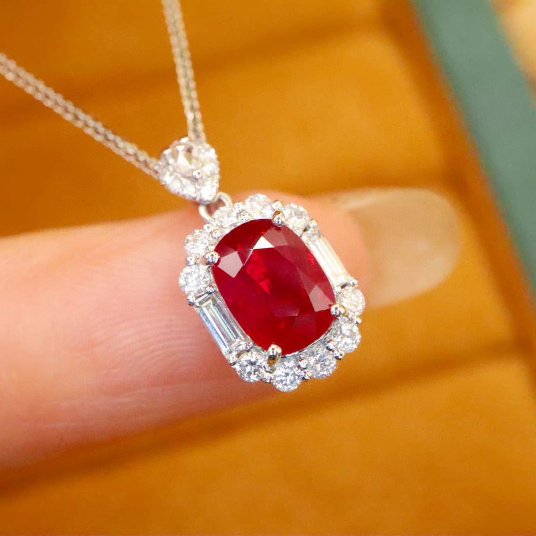 14k Gold 1.65 Ctw Natural Ruby & Diamond Pendant( Without Chain ) - 2