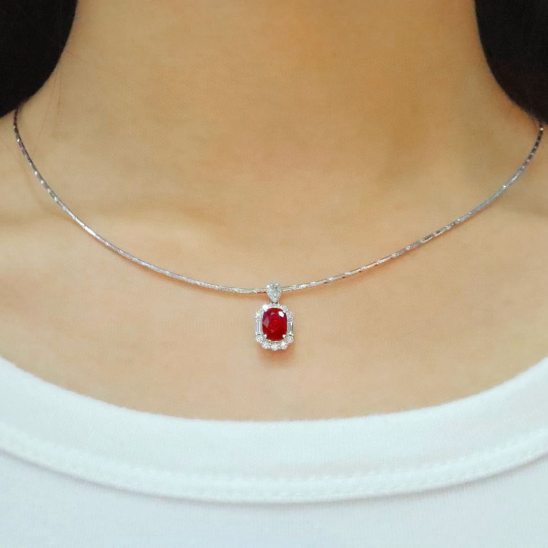 14k Gold 1.65 Ctw Natural Ruby & Diamond Pendant( Without Chain ) - 4