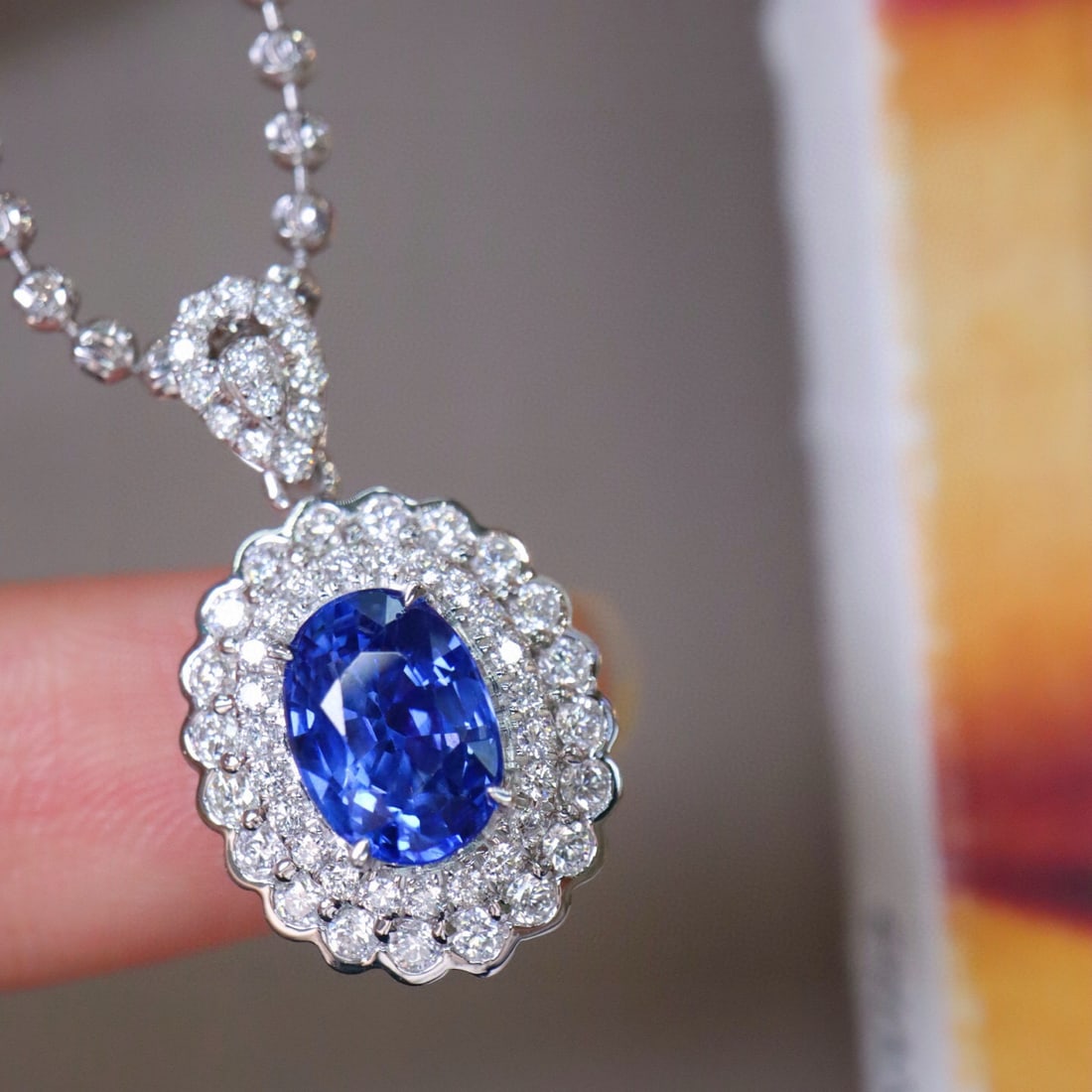 14k Gold 1.48 Ctw Natural Sapphire & Diamond Pendant( Without Chain ): Ref:231002441 // gold content:14k gold // main gemstone:sapphire // shape:oval // carat weight:1. 10ct // color:cornflower blue // treatment:natural // // adjacent gemstone 2 : diamond // shape:round