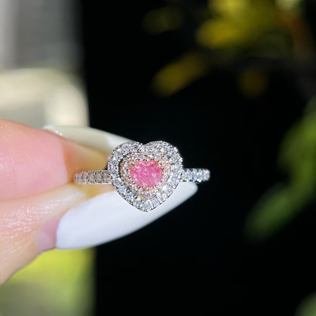 14k Gold 0.60 Ctw Natural Pink Diamond & Diamond Ring: Ref:231002445 // gold content:14k gold // ring size:7. 25us // // main gemstone:pink diamond // shape:heart // carat weight:0. 31ct // color:pink // treatment:natural // // adjacent gemstone 2 :
