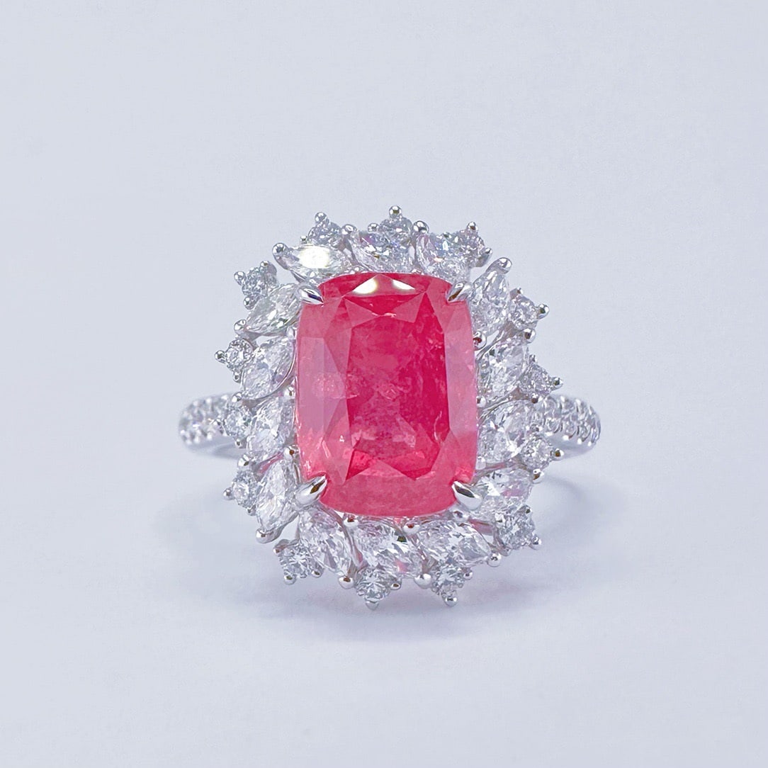 14k Gold 4.21 Ctw Natural Spinel & Diamond Ring/pendant( Without Chain ): Ref:231106292 // gold content:14k gold // ring size:7. 25us // // main gemstone:spinel // shape:cushion // carat weight:3. 11ct // color:pink // treatment:natural // // adjacent gemstone 2 : diamond