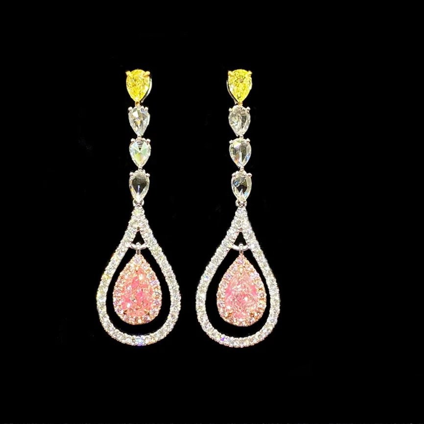 14k Gold 0.90 Ctw Natural Pink Diamond & Yellow Diamond Earrings (1 of 4)