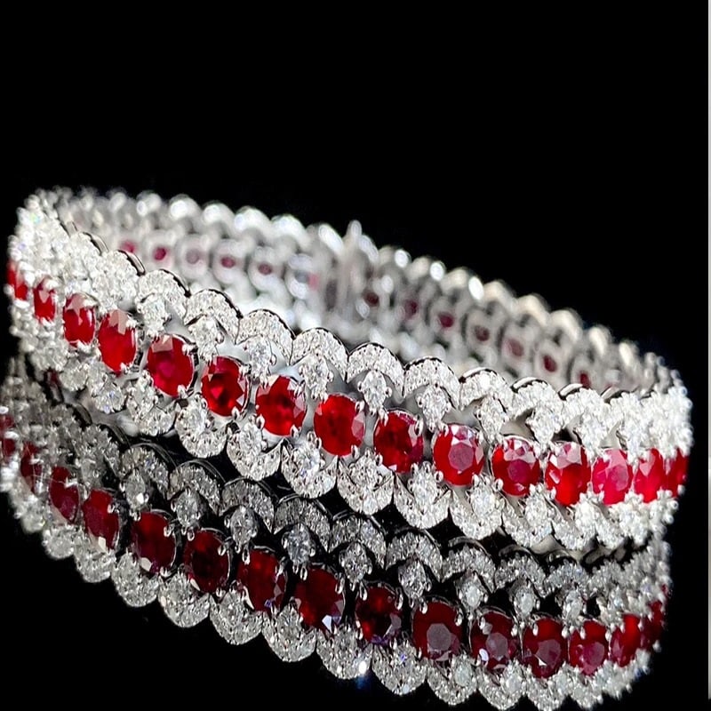 14k Gold 9.74 Ctw Natural Ruby & Diamond Bracelet (1 of 6)