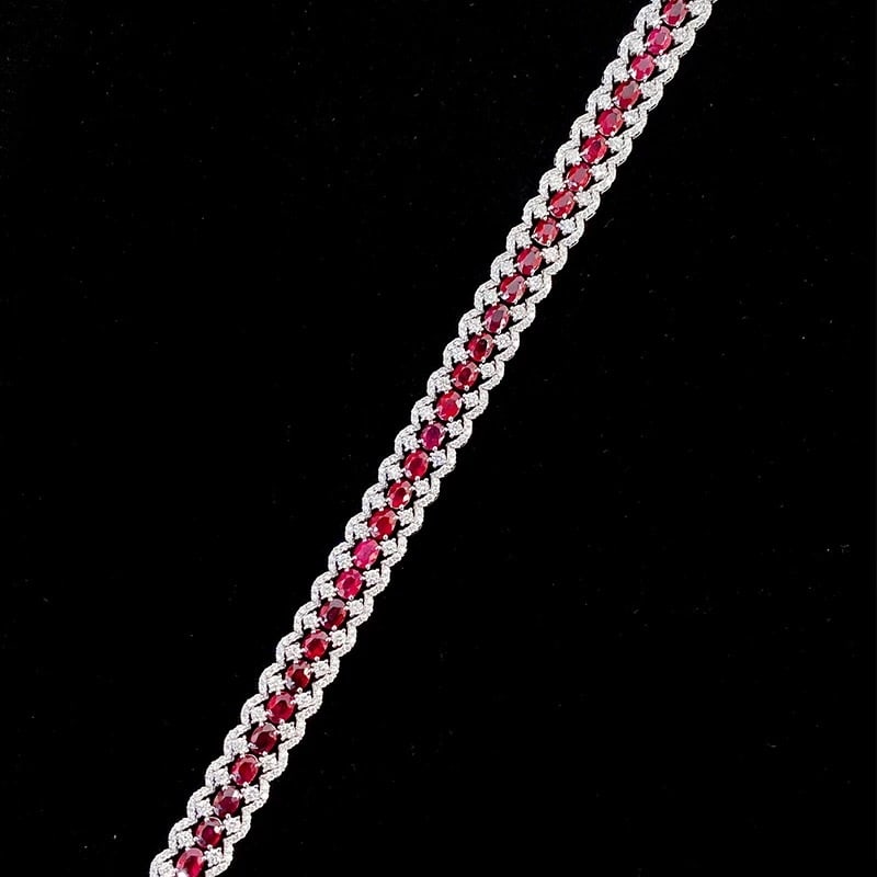 14k Gold 9.74 Ctw Natural Ruby & Diamond Bracelet - 2